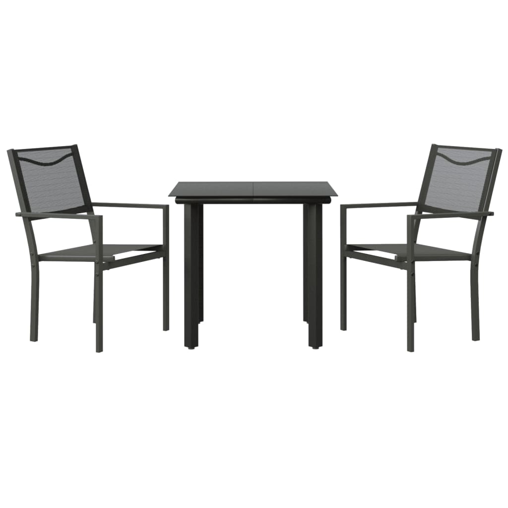 Set da Pranzo da Giardino 3 pz Nero in Acciaio e Textilene
