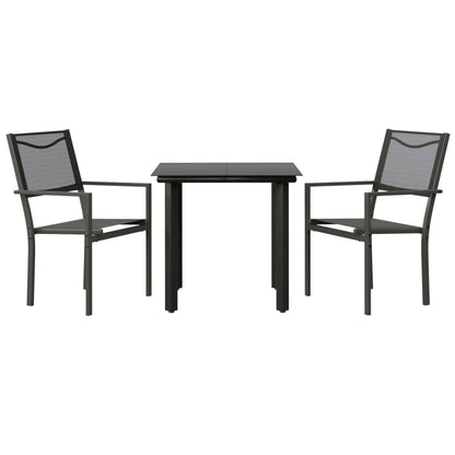 Set da Pranzo da Giardino 3 pz Nero in Acciaio e Textilene