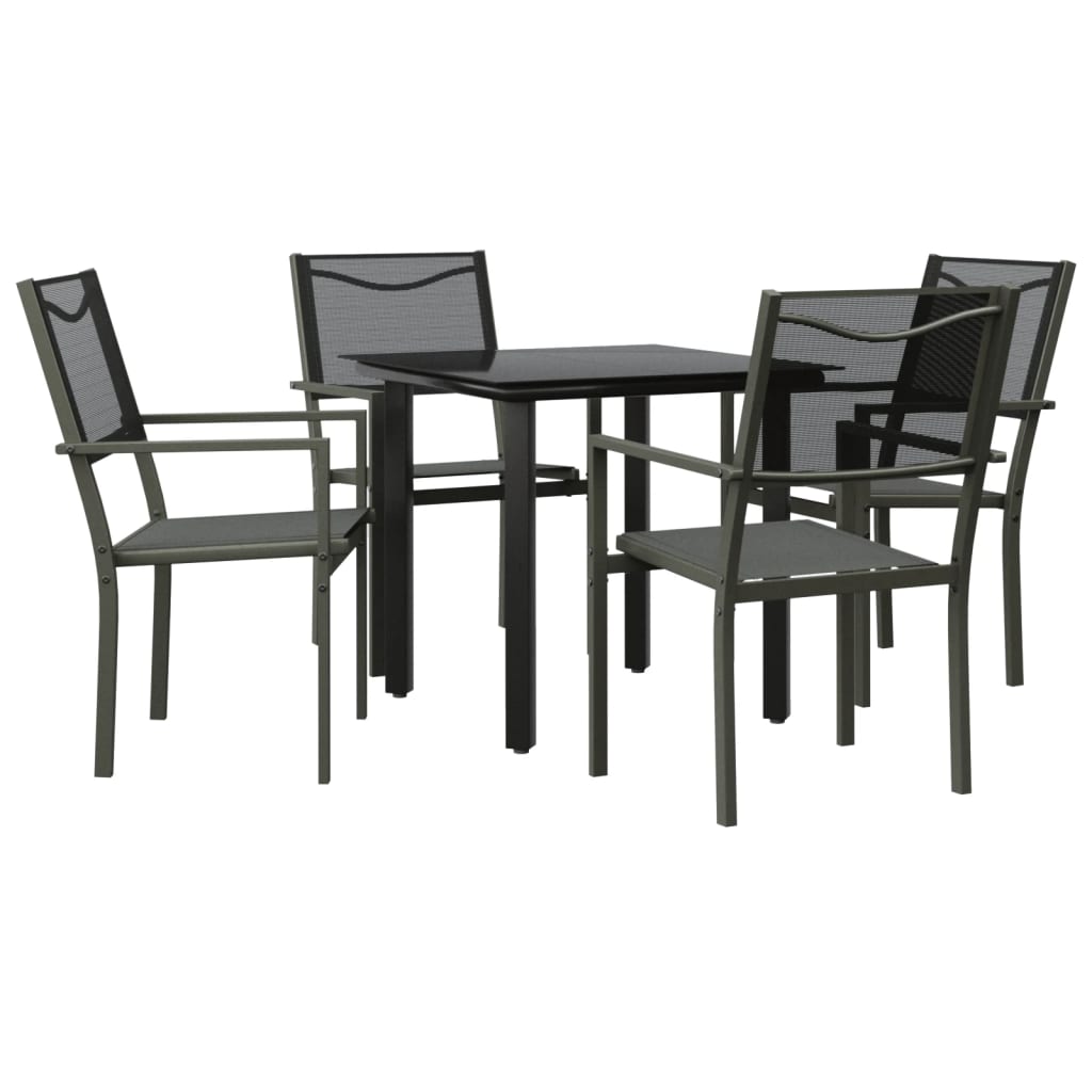 Set da Pranzo da Giardino 5 pz Nero in Acciaio e Textilene