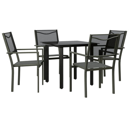 Set da Pranzo da Giardino 5 pz Nero in Acciaio e Textilene