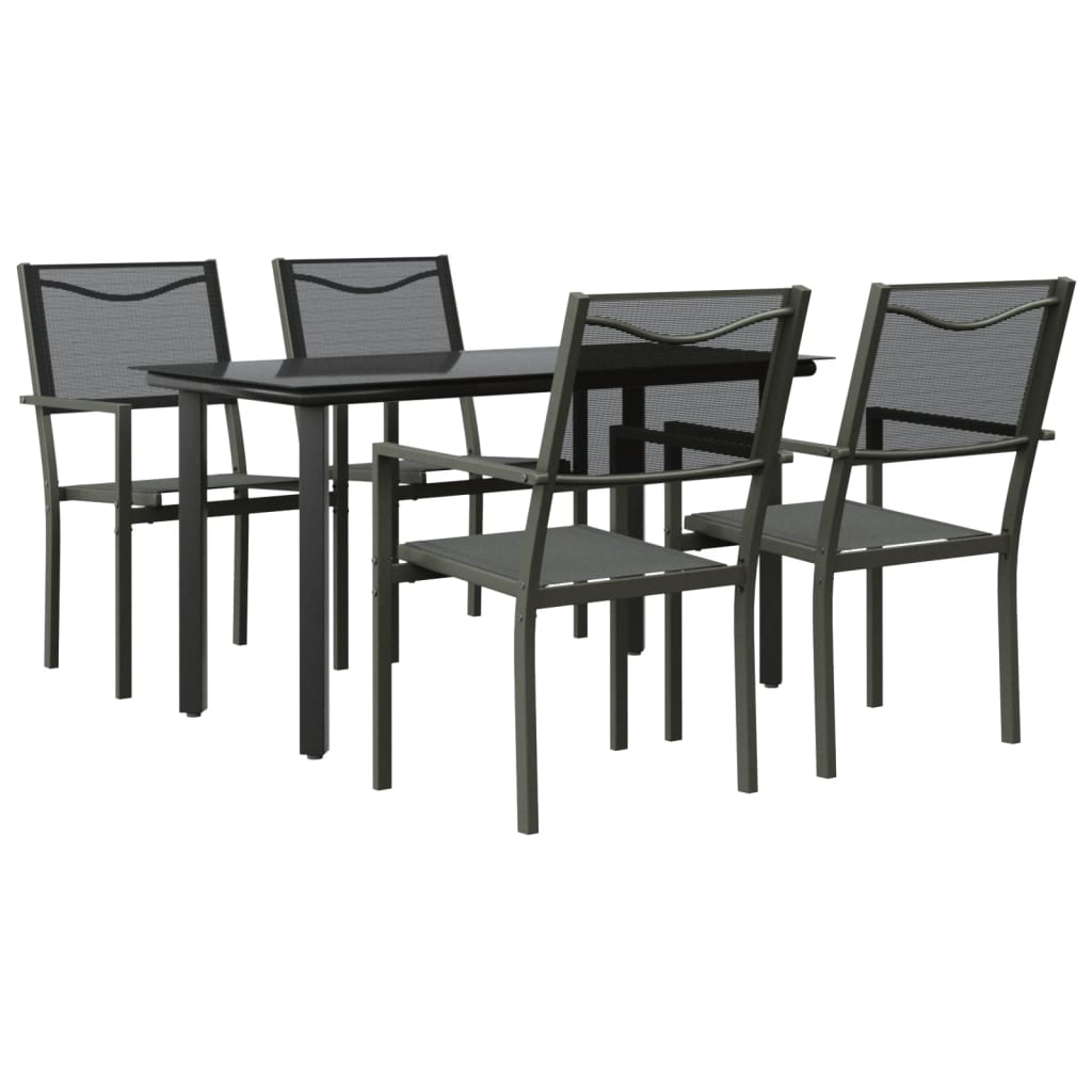 Set da Pranzo da Giardino 5 pz Nero in Acciaio e Textilene