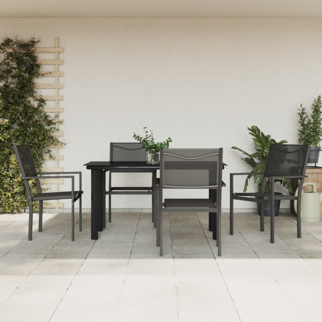 Set da Pranzo da Giardino 5 pz Nero in Acciaio e Textilene