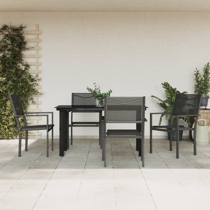 Set da Pranzo da Giardino 5 pz Nero in Acciaio e Textilene