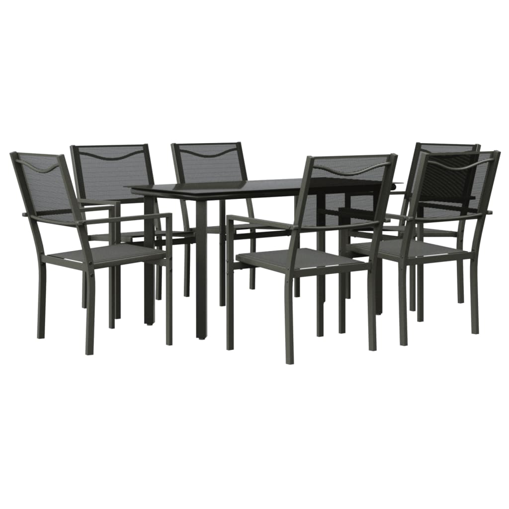 Set da Pranzo da Giardino 7 pz Nero in Acciaio e Textilene