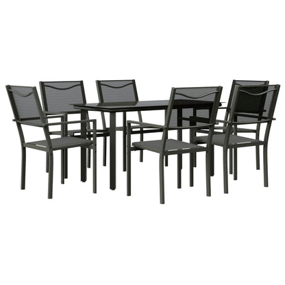 Set da Pranzo da Giardino 7 pz Nero in Acciaio e Textilene