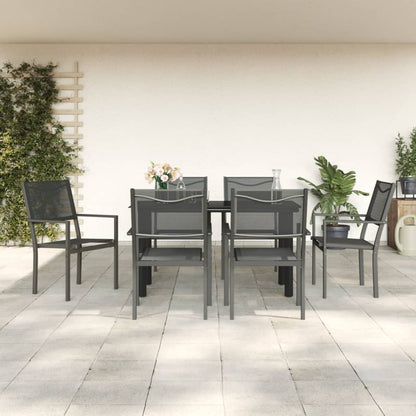 Set da Pranzo da Giardino 7 pz Nero in Acciaio e Textilene