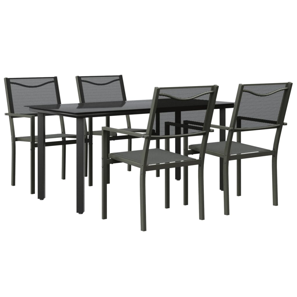 Set da Pranzo da Giardino 5 pz Nero in Acciaio e Textilene