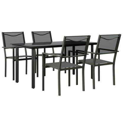 Set da Pranzo da Giardino 5 pz Nero in Acciaio e Textilene