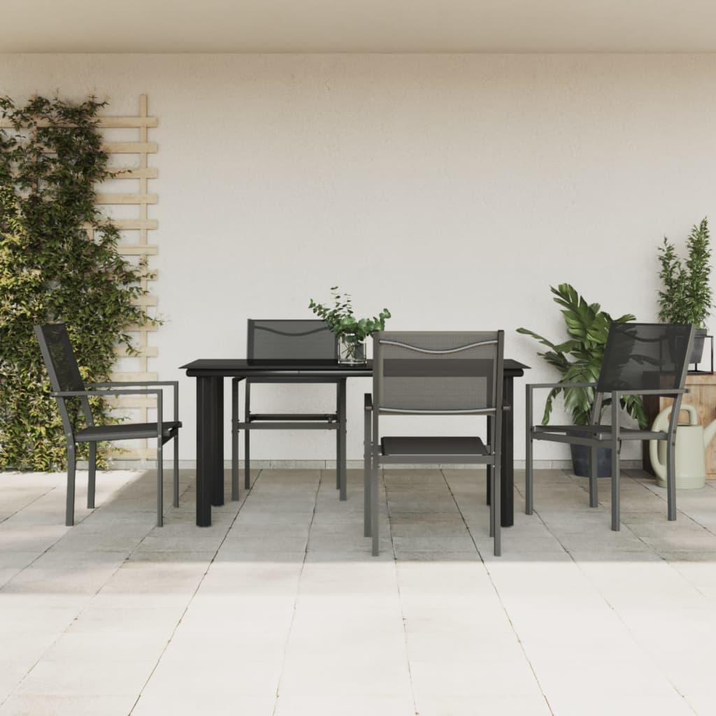 Set da Pranzo da Giardino 5 pz Nero in Acciaio e Textilene