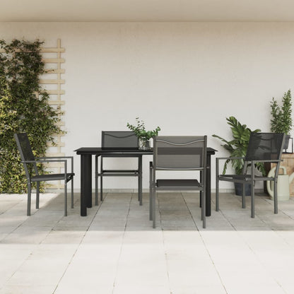 Set da Pranzo da Giardino 5 pz Nero in Acciaio e Textilene