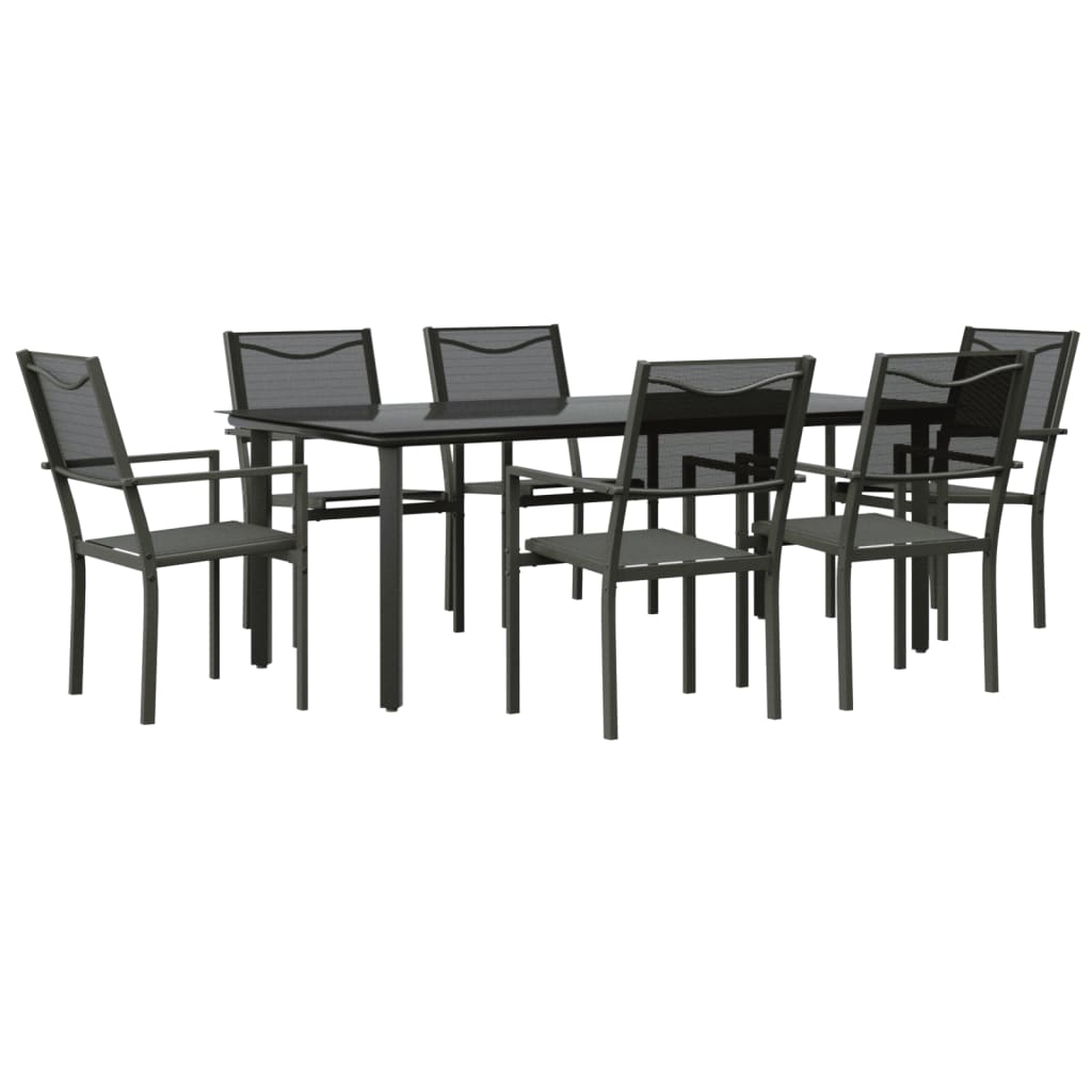 Set da Pranzo da Giardino 7 pz Nero in Acciaio e Textilene