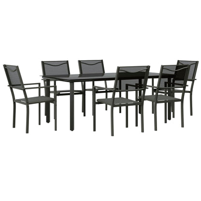 Set da Pranzo da Giardino 7 pz Nero in Acciaio e Textilene