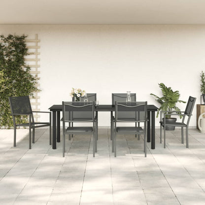 Set da Pranzo da Giardino 7 pz Nero in Acciaio e Textilene