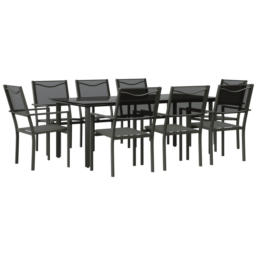 Set da Pranzo da Giardino 9 pz Nero in Acciaio e Textilene