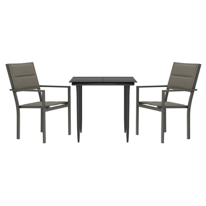 Set da Pranzo da Giardino 3 pz Nero in Acciaio e Textilene