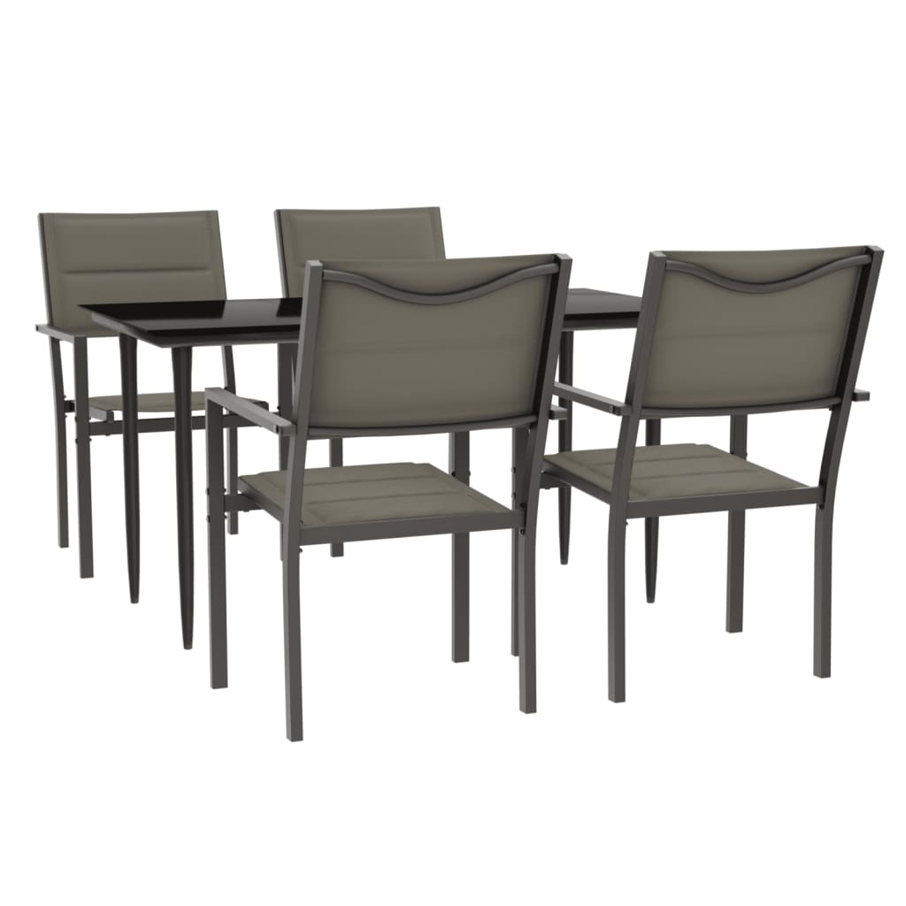 Set da Pranzo da Giardino 5 pz Nero in Acciaio e Textilene