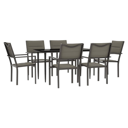 Set da Pranzo da Giardino 7 pz Nero in Acciaio e Textilene