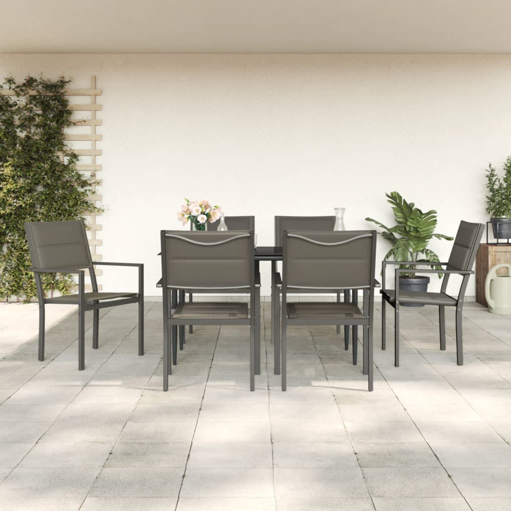 Set da Pranzo da Giardino 7 pz Nero in Acciaio e Textilene