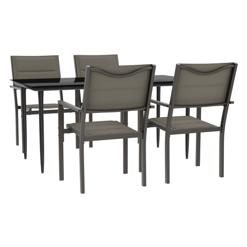Set da Pranzo da Giardino 5 pz Nero in Acciaio e Textilene