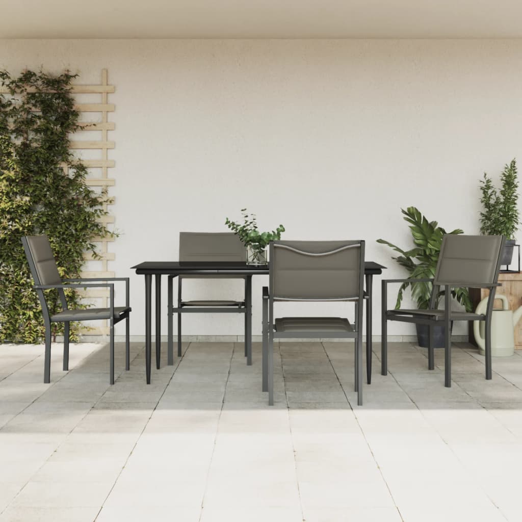 Set da Pranzo da Giardino 5 pz Nero in Acciaio e Textilene