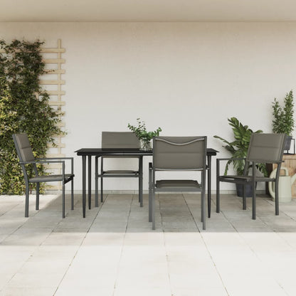 Set da Pranzo da Giardino 5 pz Nero in Acciaio e Textilene
