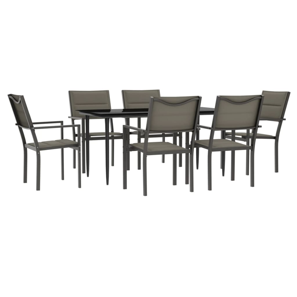 Set da Pranzo da Giardino 7 pz Nero in Acciaio e Textilene
