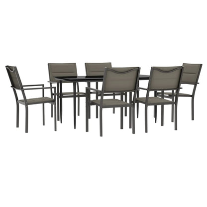 Set da Pranzo da Giardino 7 pz Nero in Acciaio e Textilene