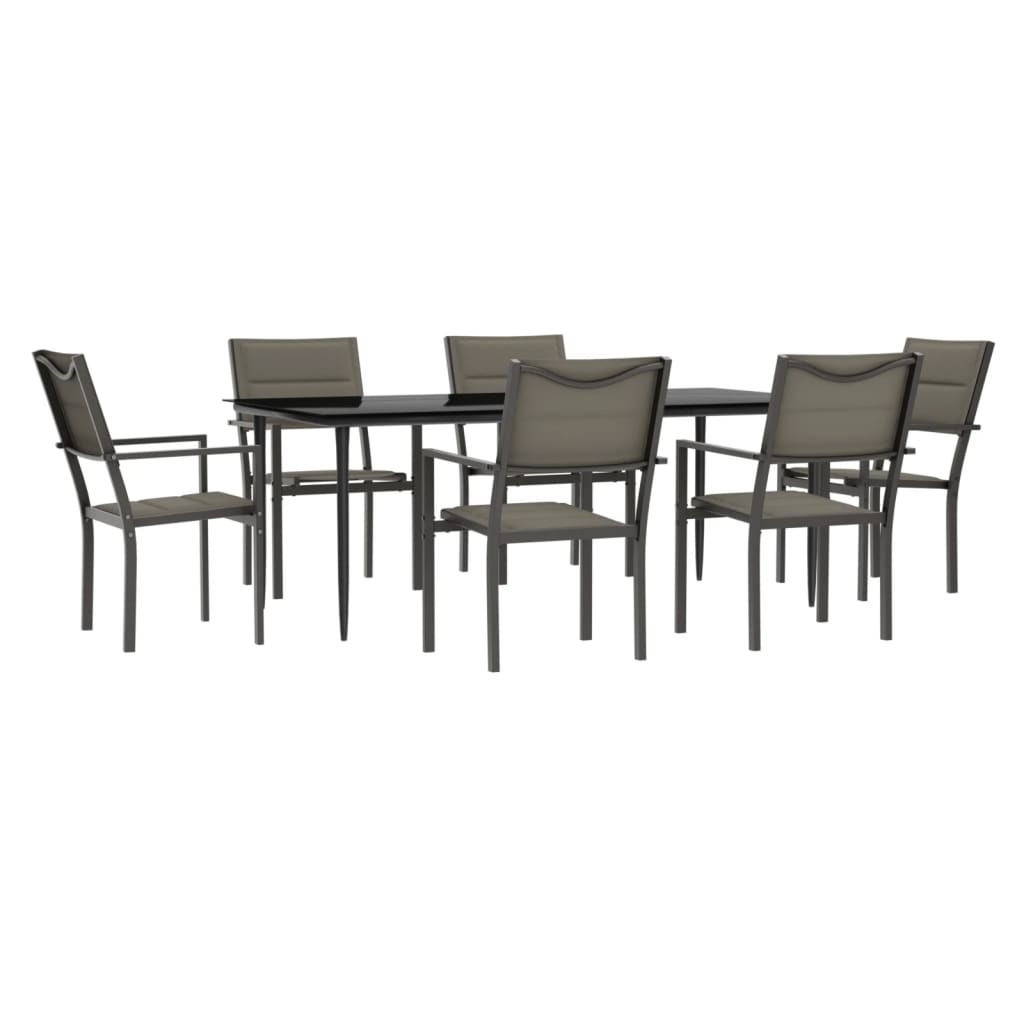 Set da Pranzo da Giardino 7 pz Nero in Acciaio e Textilene