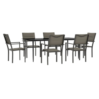 Set da Pranzo da Giardino 7 pz Nero in Acciaio e Textilene