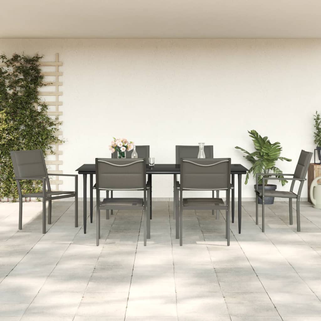 Set da Pranzo da Giardino 7 pz Nero in Acciaio e Textilene