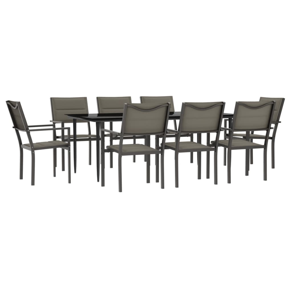 Set da Pranzo da Giardino 9 pz Nero in Acciaio e Textilene