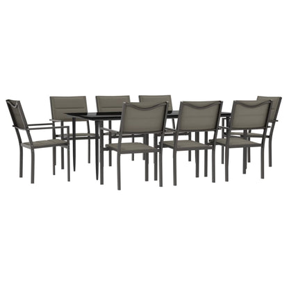 Set da Pranzo da Giardino 9 pz Nero in Acciaio e Textilene