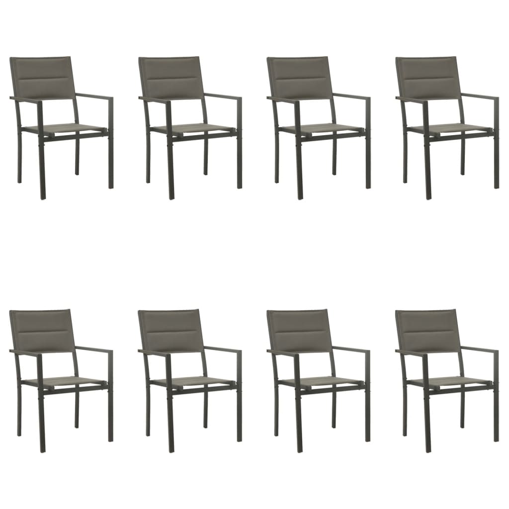 Set da Pranzo da Giardino 9 pz Nero in Acciaio e Textilene