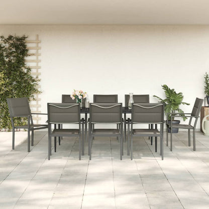 Set da Pranzo da Giardino 9 pz Nero in Acciaio e Textilene