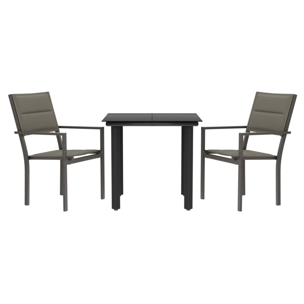 Set da Pranzo da Giardino 3 pz Nero in Acciaio e Textilene