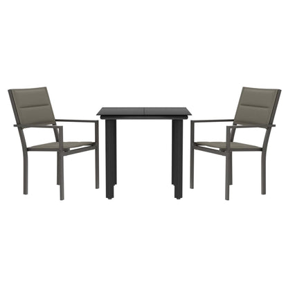 Set da Pranzo da Giardino 3 pz Nero in Acciaio e Textilene