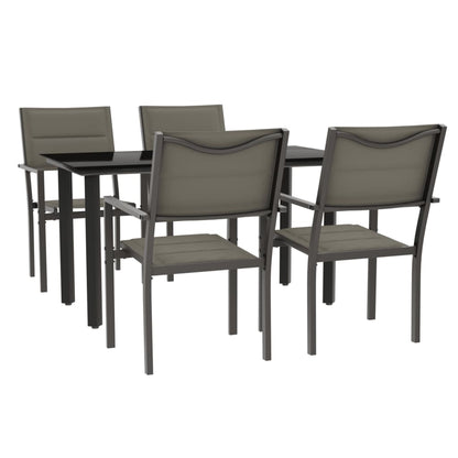 Set da Pranzo da Giardino 5 pz Nero in Acciaio e Textilene