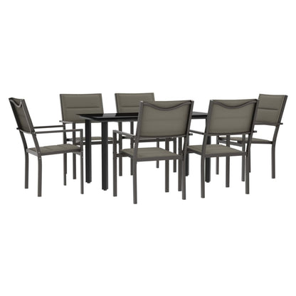 Set da Pranzo da Giardino 7 pz Nero in Acciaio e Textilene