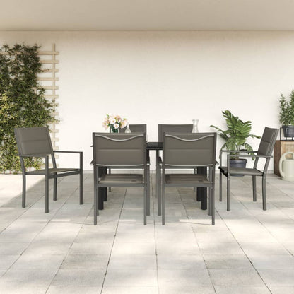 Set da Pranzo da Giardino 7 pz Nero in Acciaio e Textilene