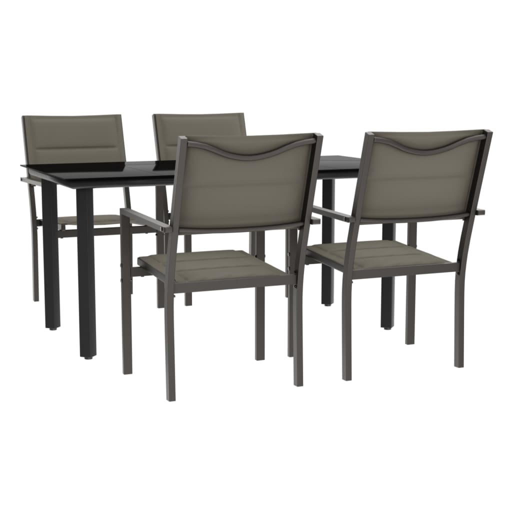 Set da Pranzo da Giardino 5 pz Nero in Acciaio e Textilene