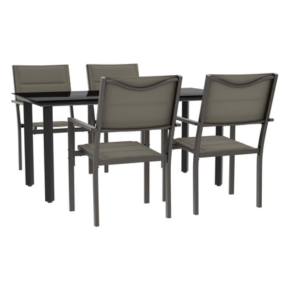 Set da Pranzo da Giardino 5 pz Nero in Acciaio e Textilene