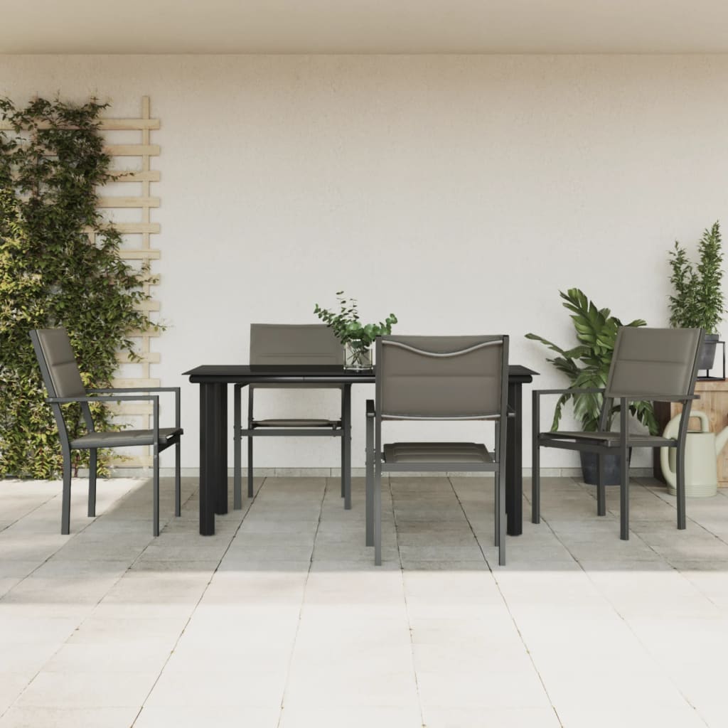 Set da Pranzo da Giardino 5 pz Nero in Acciaio e Textilene