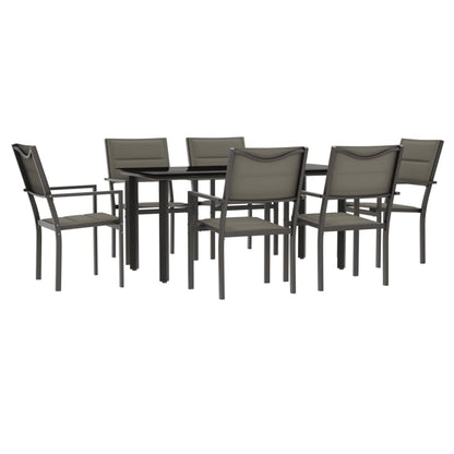 Set da Pranzo da Giardino 7 pz Nero in Acciaio e Textilene