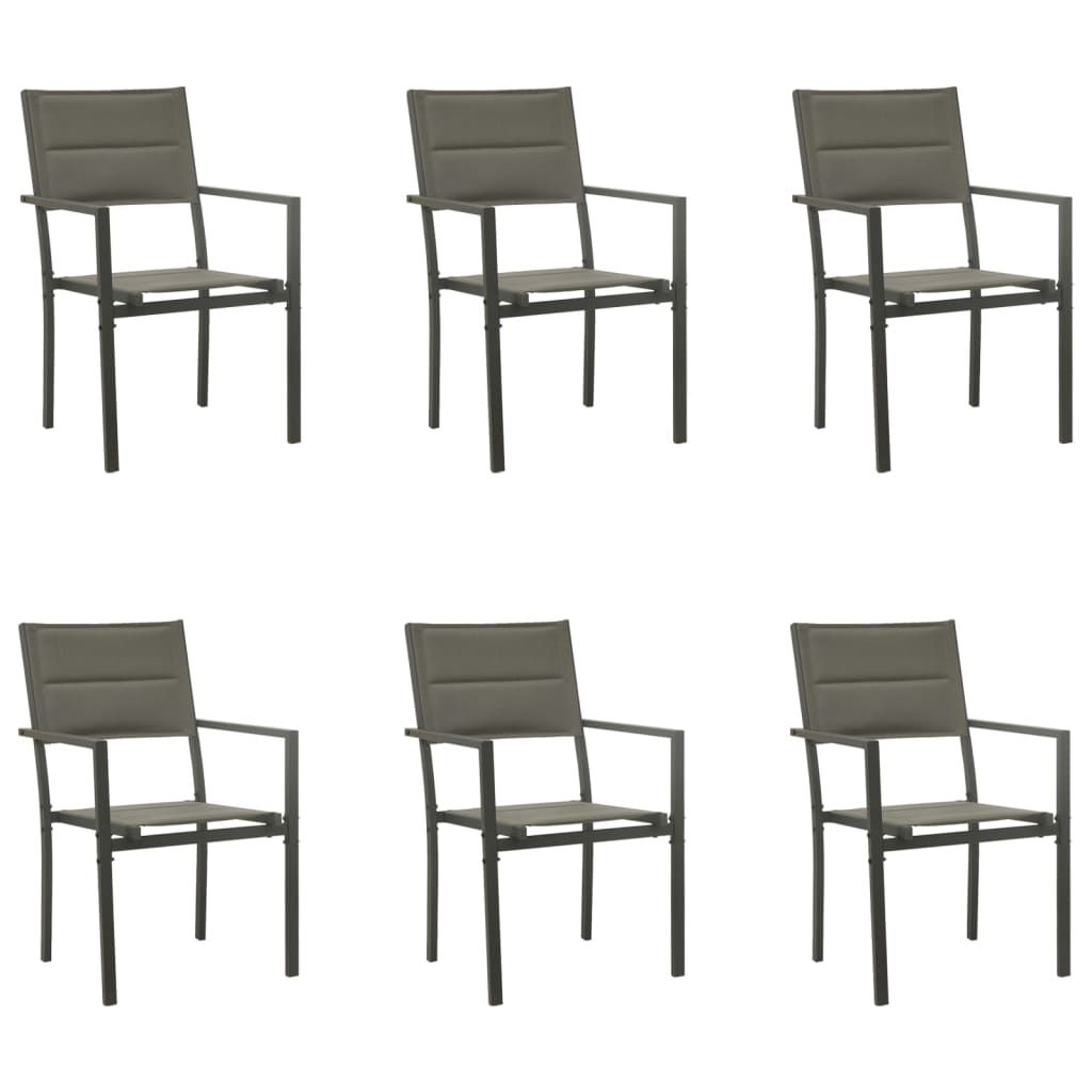 Set da Pranzo da Giardino 7 pz Nero in Acciaio e Textilene