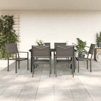Set da Pranzo da Giardino 7 pz Nero in Acciaio e Textilene