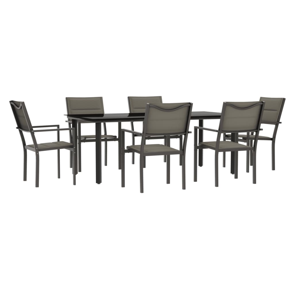 Set da Pranzo da Giardino 7 pz Nero in Acciaio e Textilene