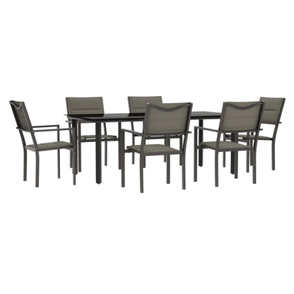 Set da Pranzo da Giardino 7 pz Nero in Acciaio e Textilene