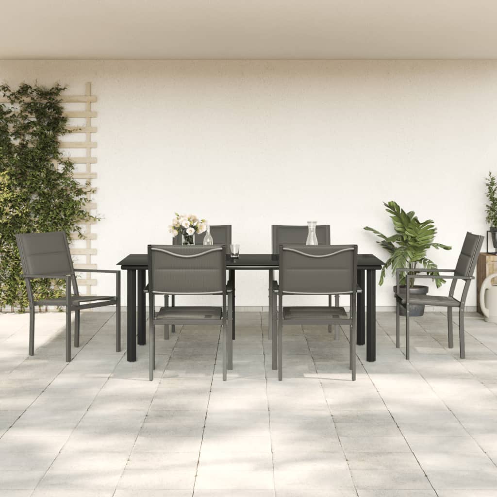 Set da Pranzo da Giardino 7 pz Nero in Acciaio e Textilene