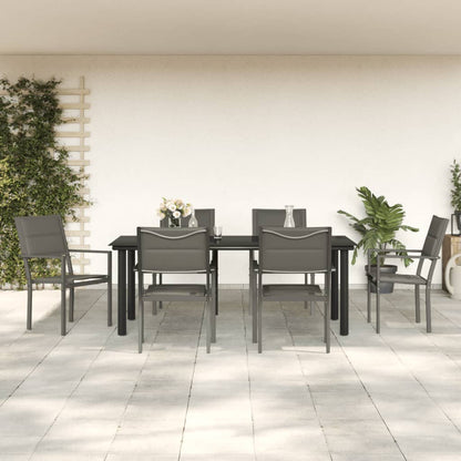 Set da Pranzo da Giardino 7 pz Nero in Acciaio e Textilene