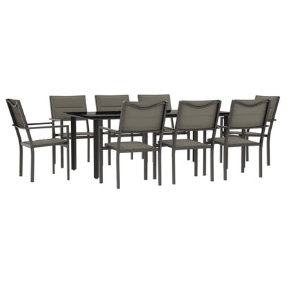 Set da Pranzo da Giardino 9 pz Nero in Acciaio e Textilene